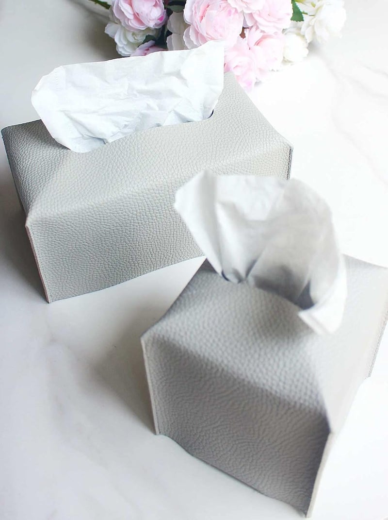JESMINI Tissues Cube Box Cover Leather – with Bottom Belt [, Light Gray] Decorative Tissue Box Cover for Bathroom Vanity Countertop/Night Stands/Office Desk - Image 3